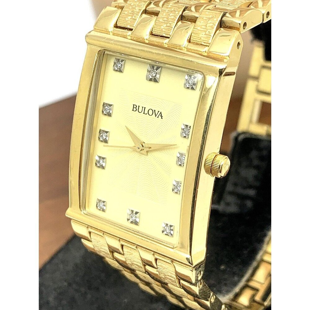 Bulova Men's Watch 97F52 Quartz Diamond Dial Gold Tone Stainless Steel Wide Band